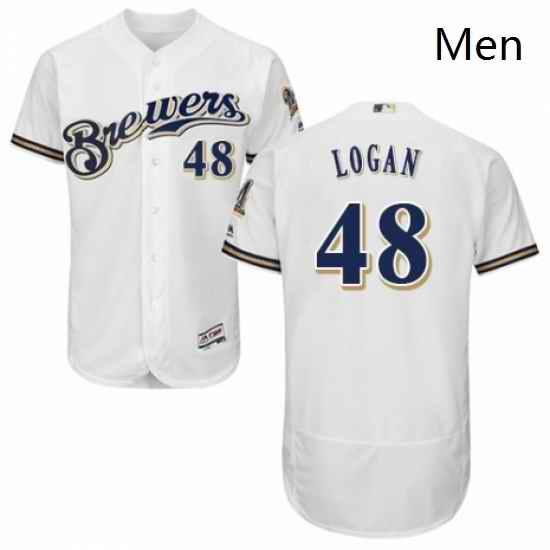 Mens Majestic Milwaukee Brewers 48 Boone Logan Navy Blue Alternate Flex Base Authentic Collection MLB Jersey